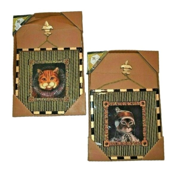 Two Lot 2 Annie Modica Royal Fancy Cats Hanging Wall Art Collectible Decor Rare